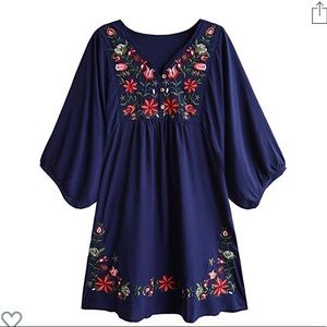 Boho embroidered flower mini dress